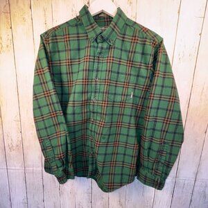 Eddie Bauer Classic Fit Flannel Shirt Men's Size Large Green Plaid Long Sleeve